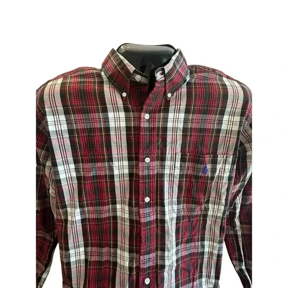Men's Ralph Lauren Blue Label Size Large Red Plaid Button Down Long Sleeve Shirt - Picture 3 of 16
